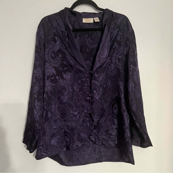 Victorias Secret Gold Label Deep Purple Button Up Long Sleeve Blouse M - Picture 1 of 6